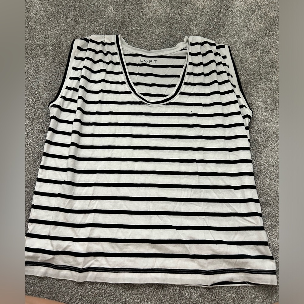 LOFT Black and White Striped Short Sleeve Tee